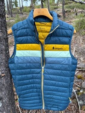 cotopaxi Teal Blue, Mustard & Light Aqua Quilted Kids Puffer Vest